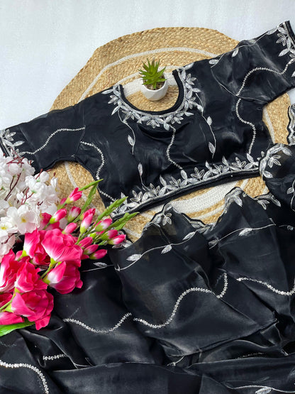 Product Image - Designer Zimmy Choo Silk Saree with Embroidered Border & Lehiriya Design