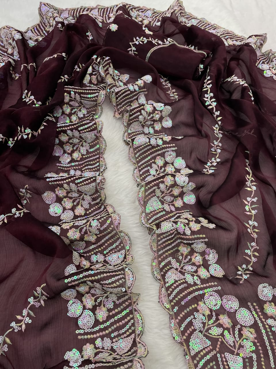 Product Image - Elegant Designer Saree with Georgette Fabric and Embroidery Work | Festive Wear