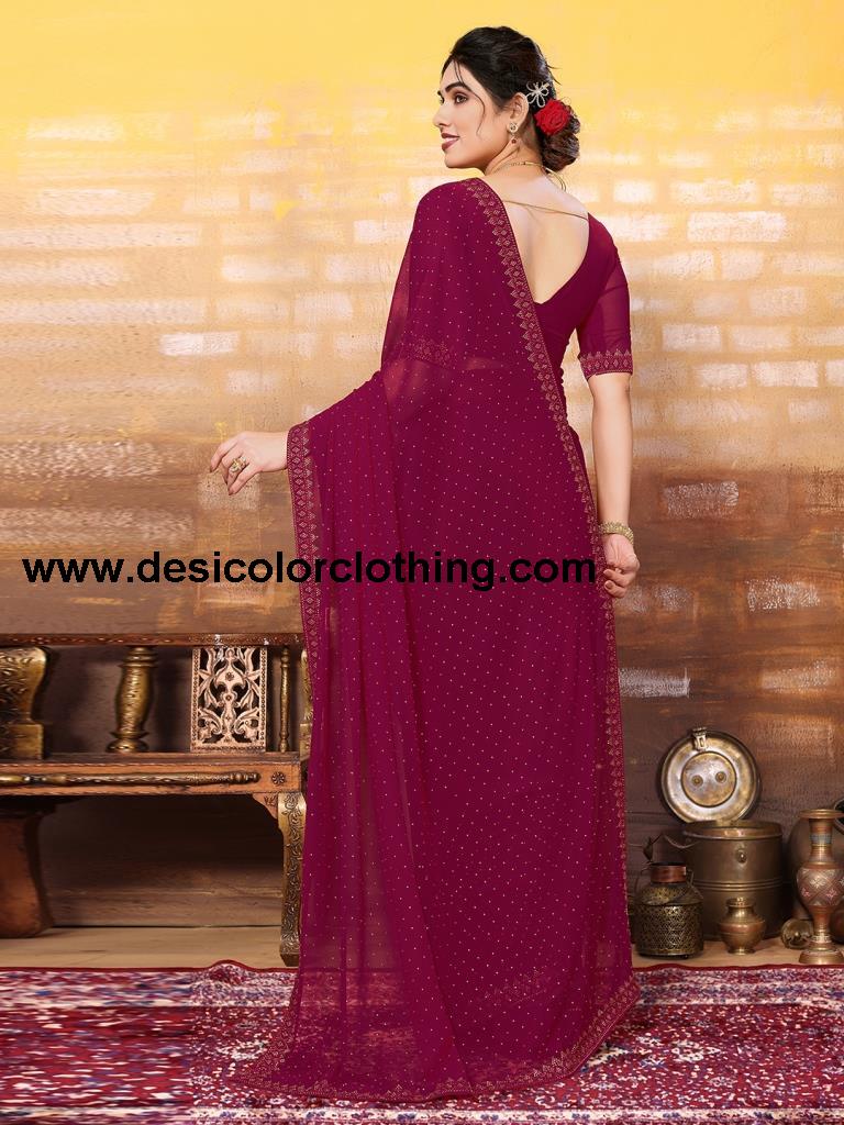 Rani Pink Plain Georgette Saree