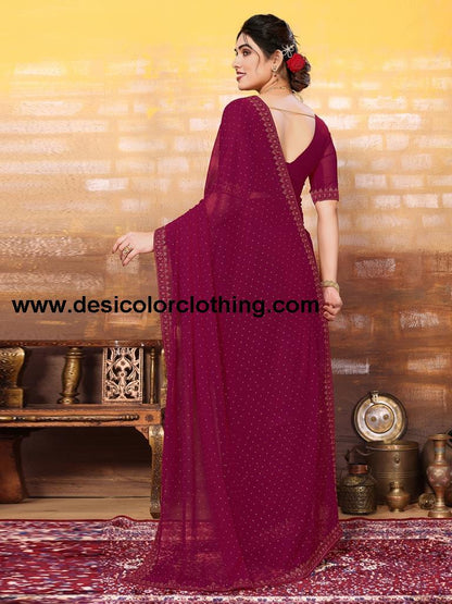 Rani Pink Plain Georgette Saree