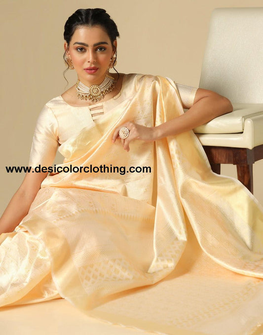 Cream Kanjivaram Silk Saree