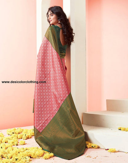 Dark Green Jacquard Silk Saree
