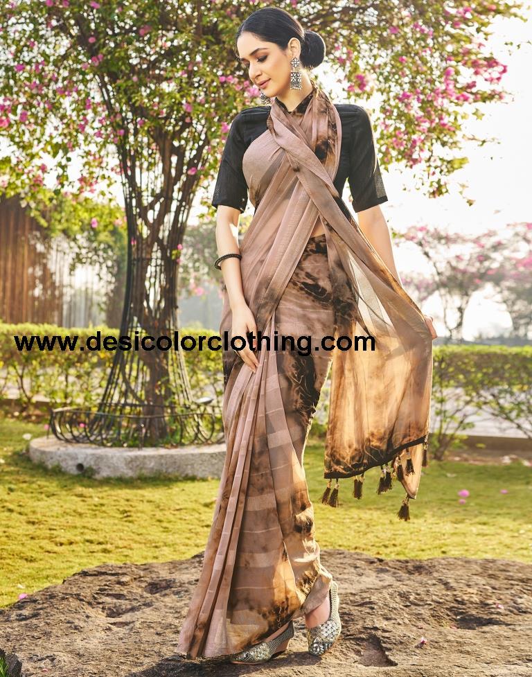 Beige Georgette Printed Saree