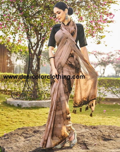 Beige Georgette Printed Saree