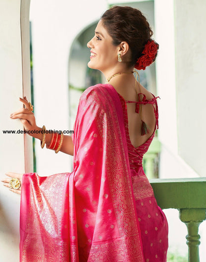Pink Silk Printed Saree