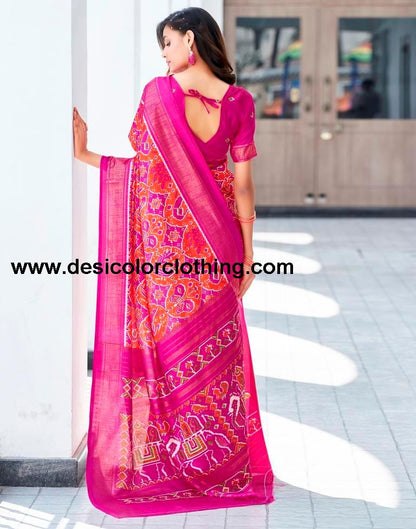 Rani Pink Silk Printed Saree