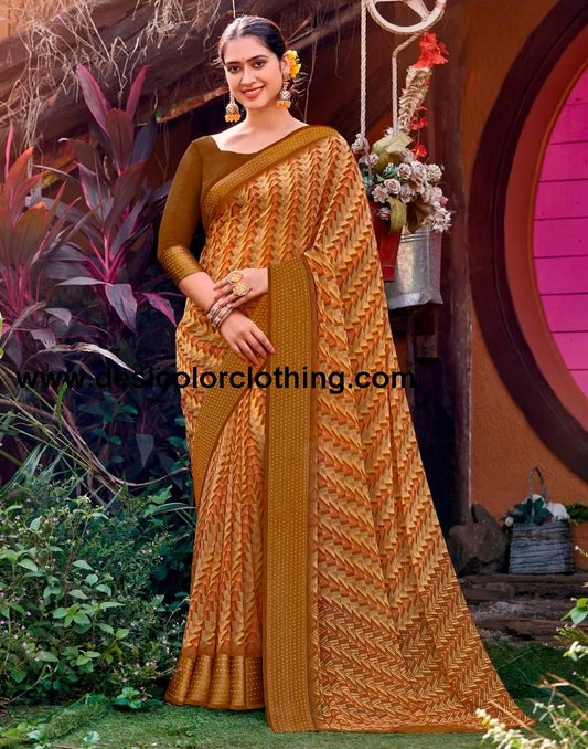 Dark Mustard Georgette Printed Saree