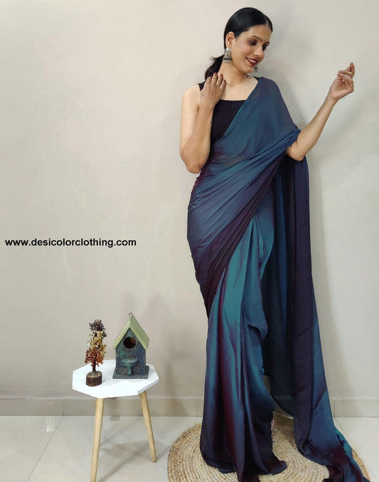 Blue Chiffon Pre-draped Saree