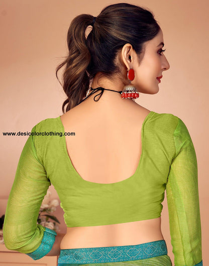 Parrot Green Printed Chiffon Saree
