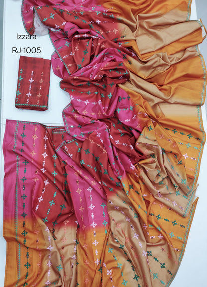 Product Image - Izzara Designer Saree - Soft Tusser with Leheriya Digital Print & Tikky Work