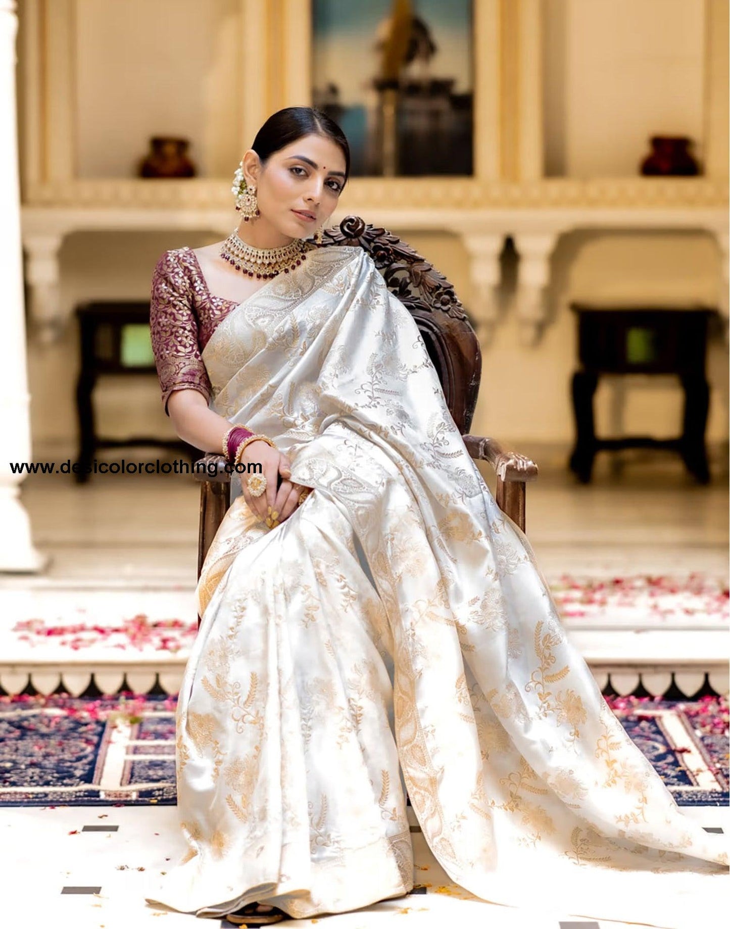 White Silk Plain Saree