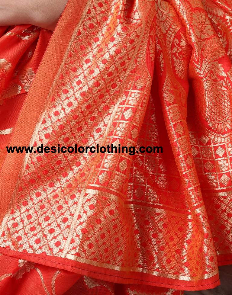 Orange Silk Plain Saree