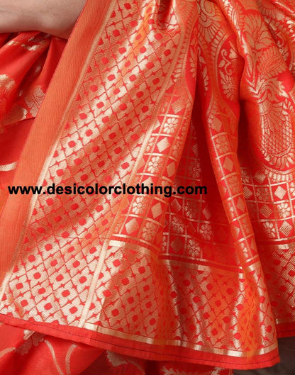 Orange Silk Plain Saree