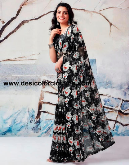 Black Georgette Printed  Saree