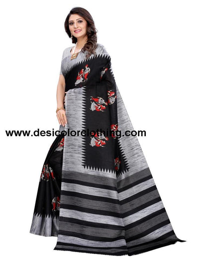 Black Coloured Khadi Silk Printed Casual saree