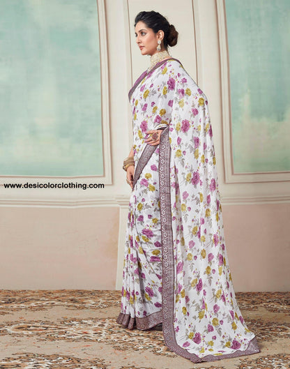White Printed Georgette Saree