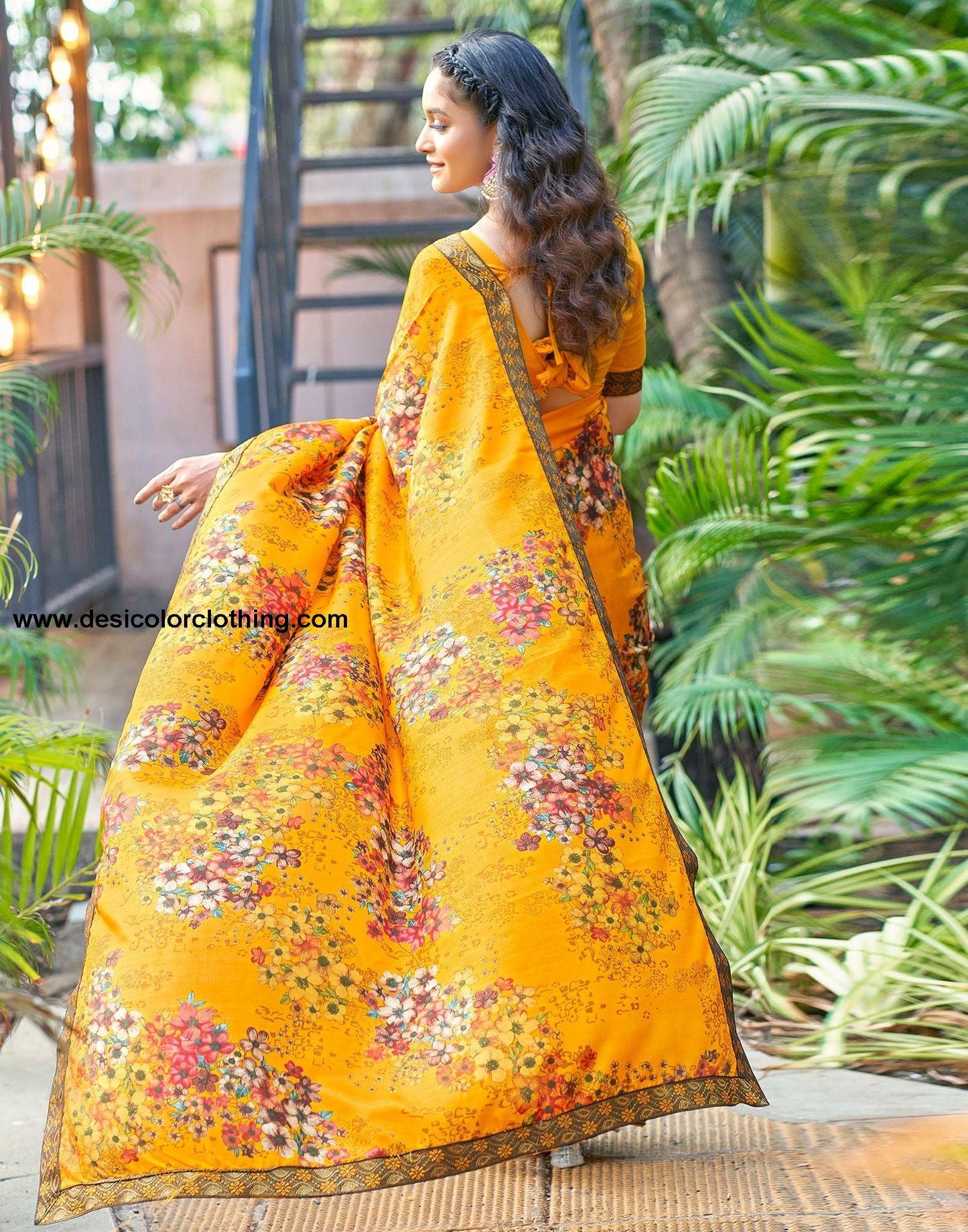 Turmeric Yellow Printed Silk Saree