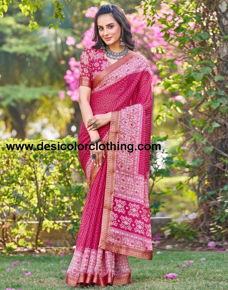 Pink Georgette Printed Saree