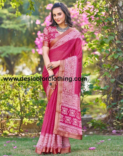 Pink Georgette Printed Saree
