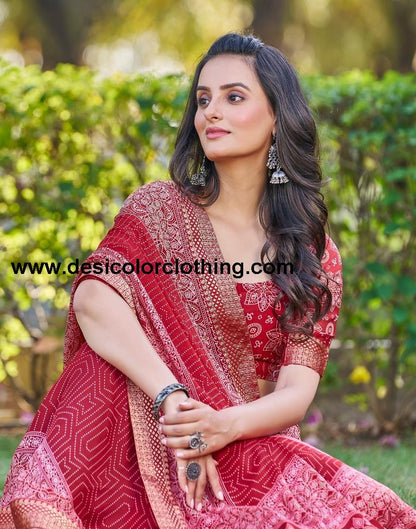 Dark Red Georgette Printed Saree