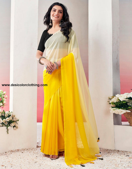 Turmeric Georgette Plain Ready to Wear Saree