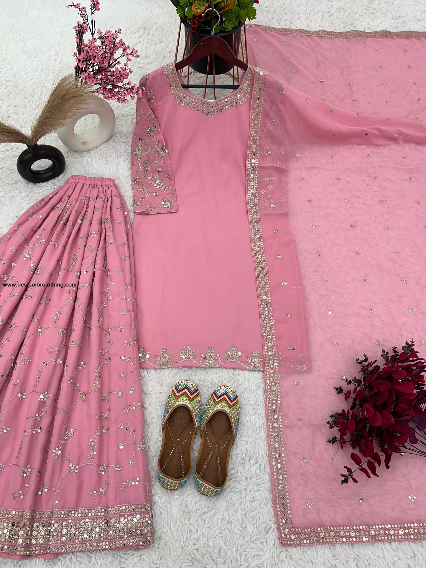 Party Wear Look Top-Plazzo and Dupatta With Heavy Embroidery Work