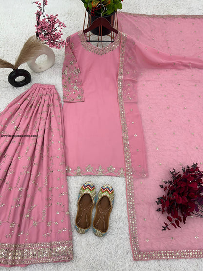 Party Wear Look Top-Plazzo and Dupatta With Heavy Embroidery Work