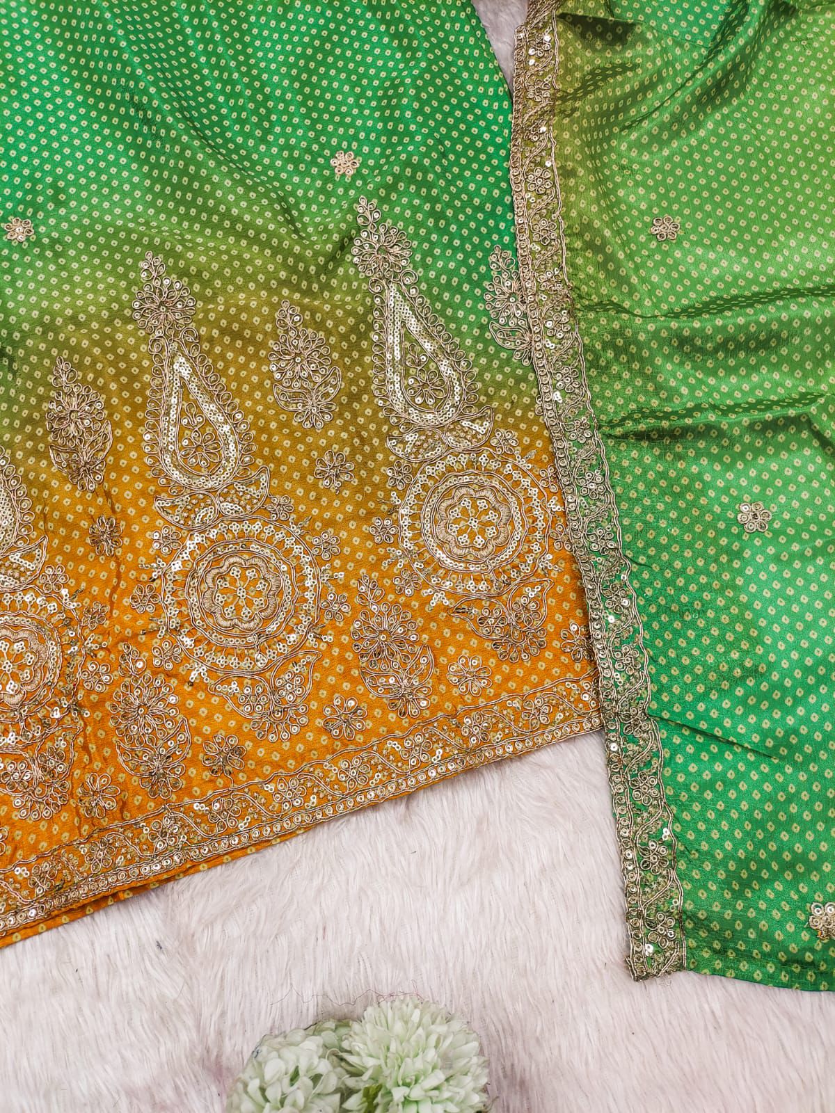 Product Image - Elegant Green Bandhej Print Suit with Beadwork | Designer Festive Wear