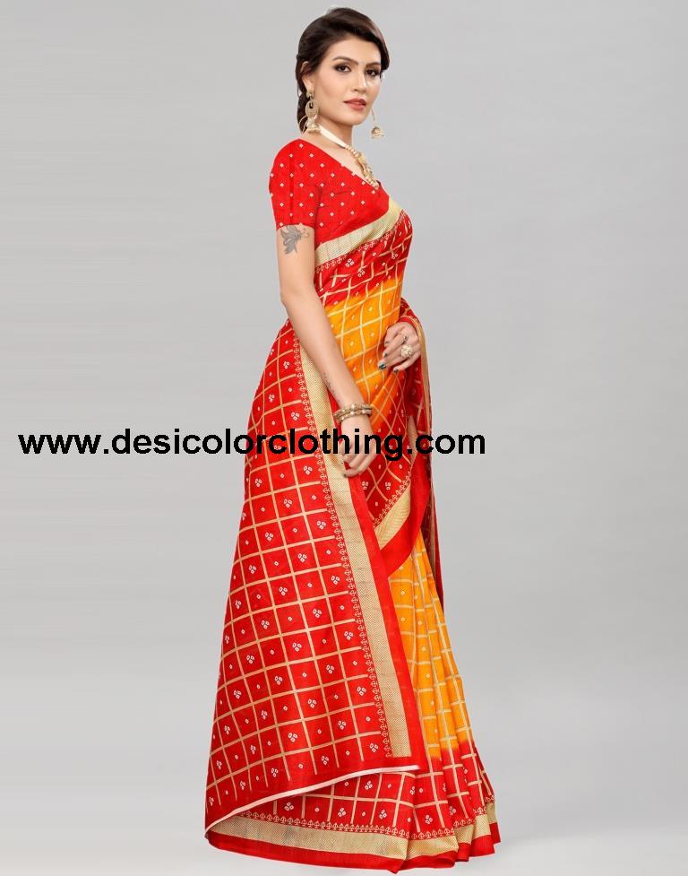 Red Bandhani Printed Silk Saree | 1159S88