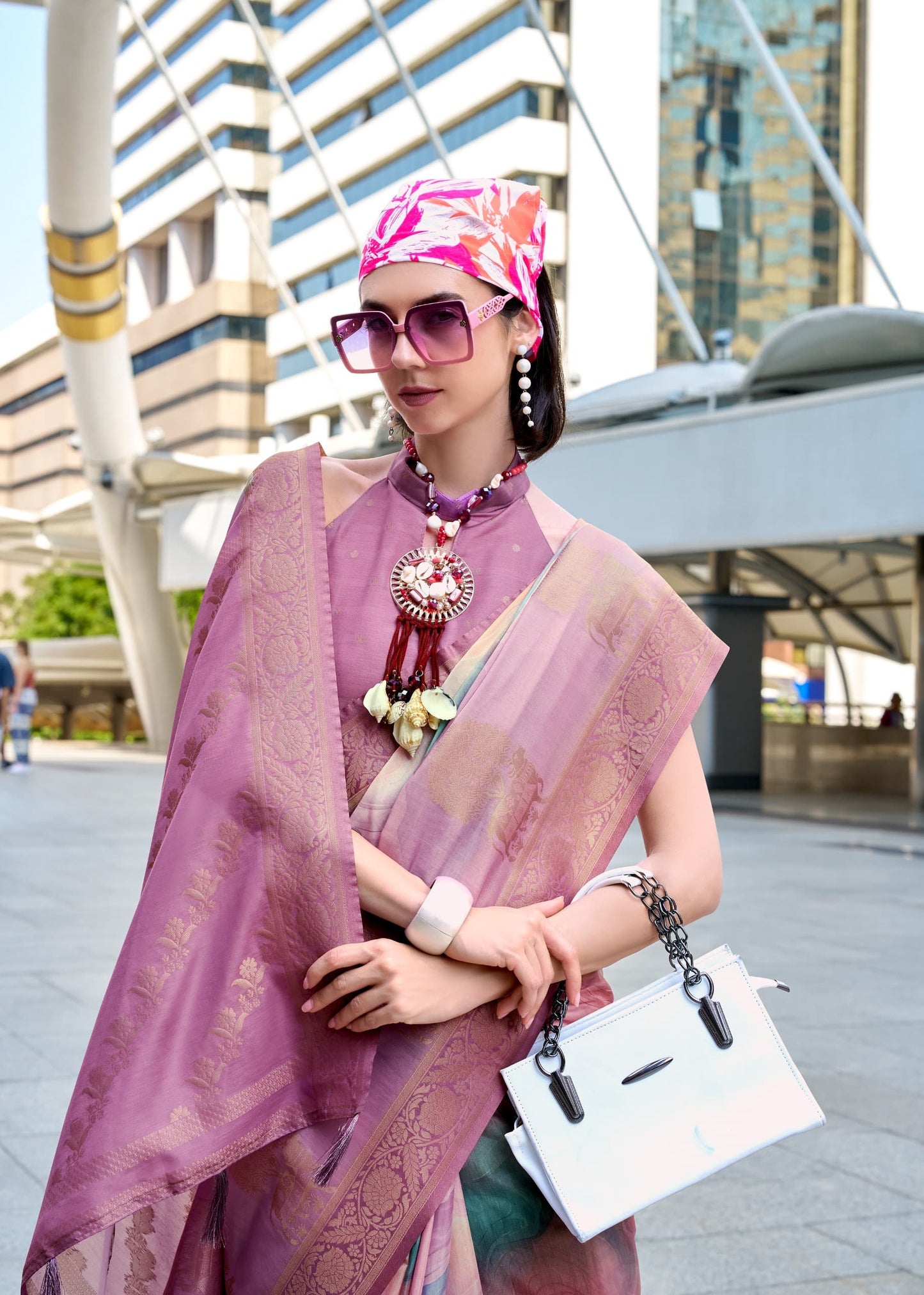 Product Image - Designer Zimmy Choo Silk Saree with Embroidered Border & Lehiriya Design