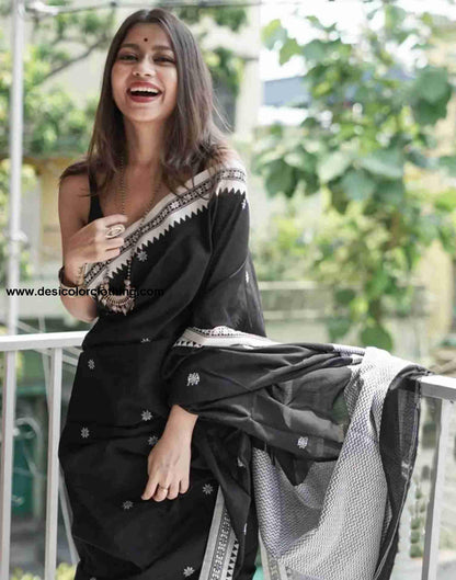 Black Cotton Woven Saree