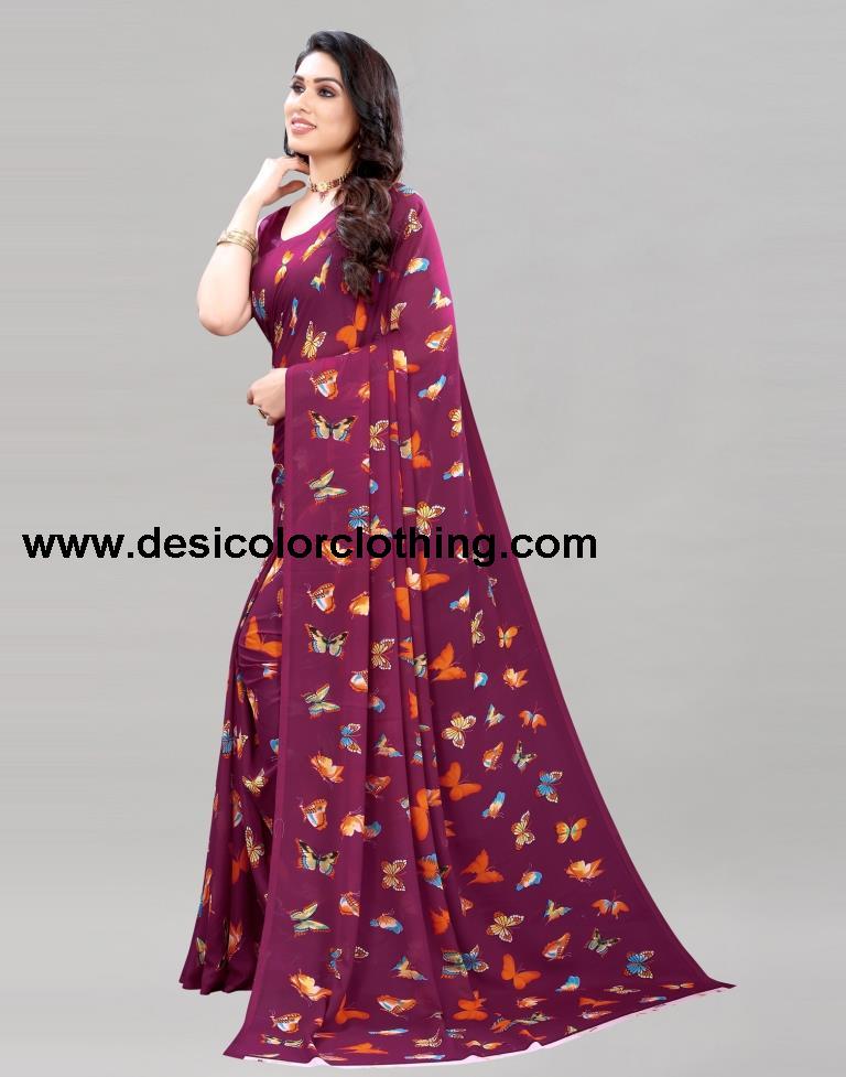 Wine Printed Saree | 2098S665