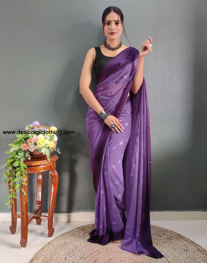 Pastel Purple Plain Georgette Pre-draped Saree