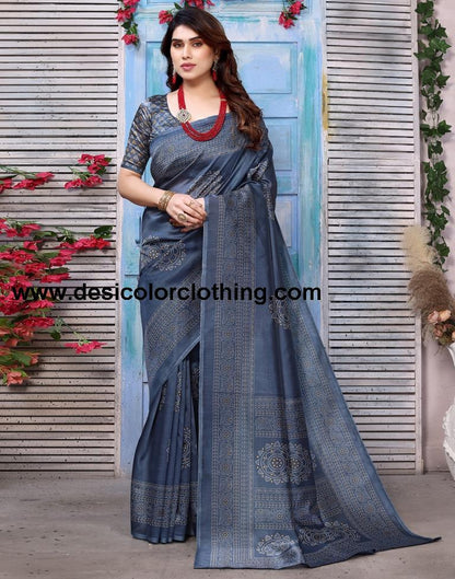 Steel Grey Silk Bandhani Printed Saree