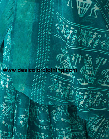 Teal Blue Cotton Zari Saree