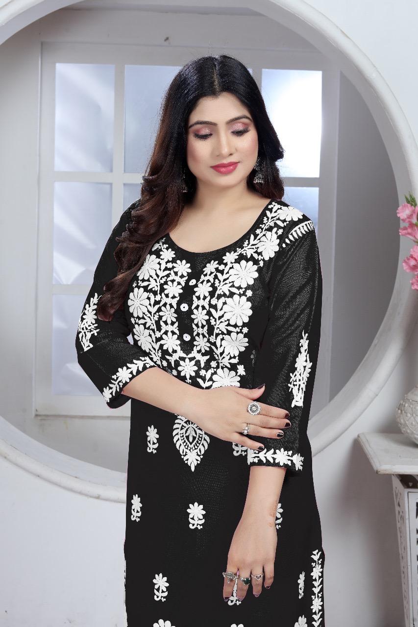 Product Image - Designer Chikankari Rayon Kurti and Pant Set | Ethnic Wear