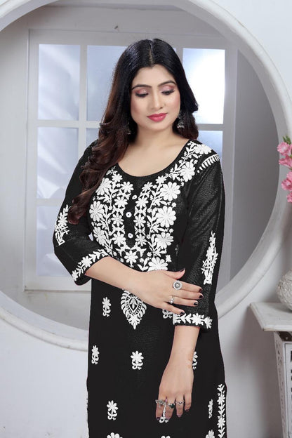 Product Image - Designer Chikankari Rayon Kurti and Pant Set | Ethnic Wear