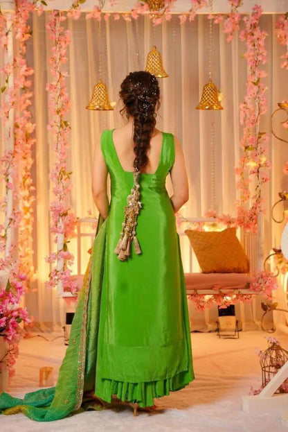 Product Image - Elegant Green Bandhej Print Suit with Beadwork | Designer Festive Wear