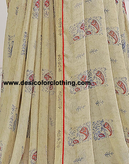 Dark Beige Chiffon Printed Saree