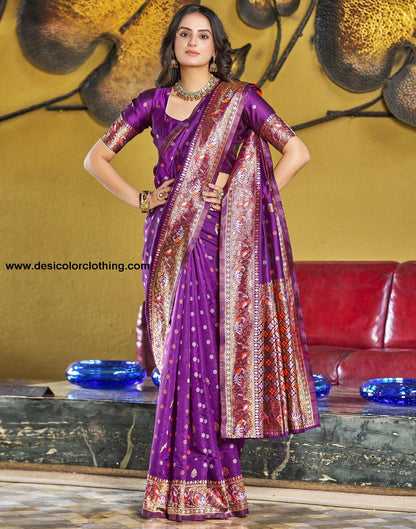 Wine Jacquard Silk Saree