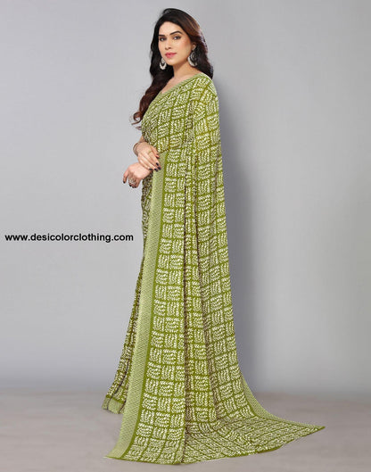 Parrot Green Printed Saree