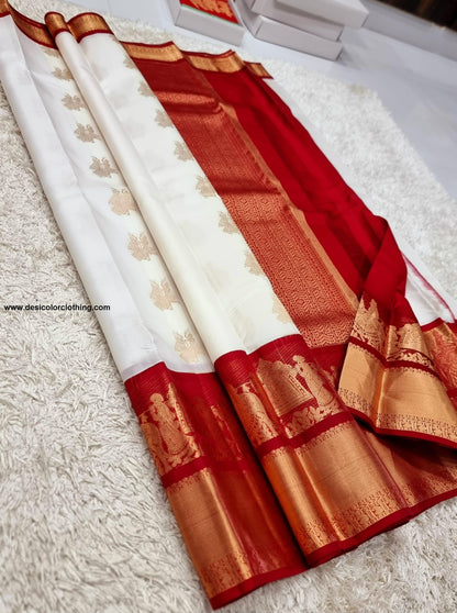 Kanchipuram 100% Pure Handwoven 1G Gold Zari Korvai Silk Saree with Big Border