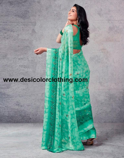 Turquoise Georgette Printed  Saree