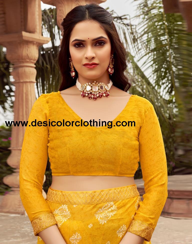 Yellow Chiffon Printed Saree
