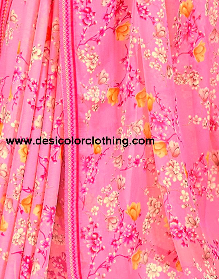 Pink Chiffon Printed Saree