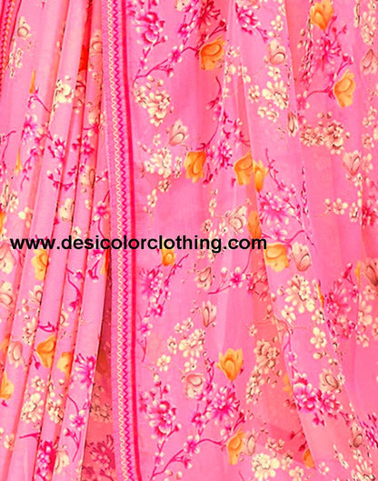 Pink Chiffon Printed Saree