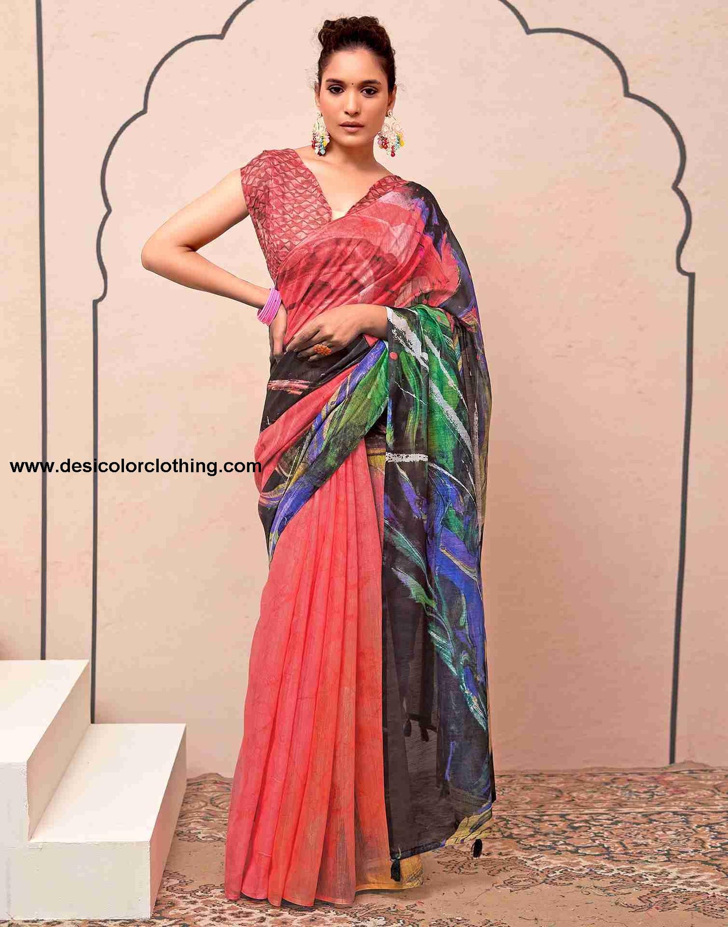Black Cotton Printed Saree