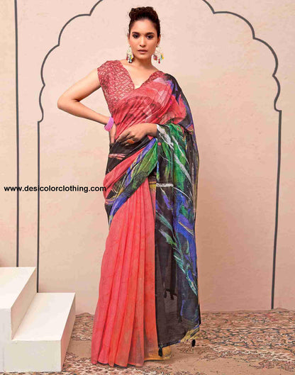 Black Cotton Printed Saree