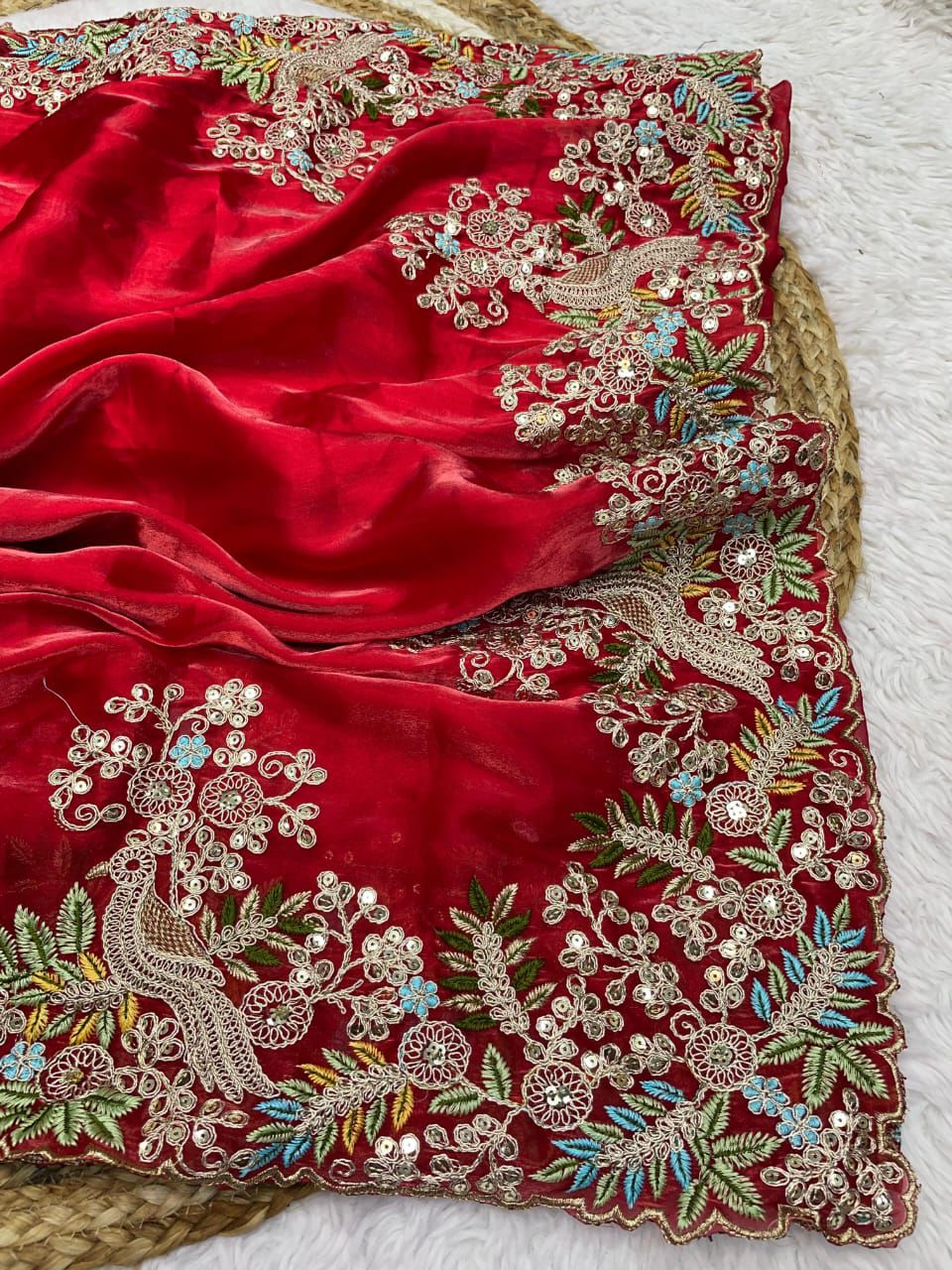 Product Image - Elegant Viscose Georgette Saree with Banarasi Multi Embroidery | Festive Wear