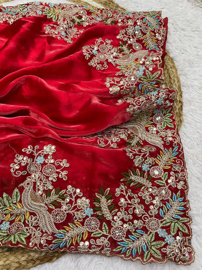 Product Image - Elegant Viscose Georgette Saree with Banarasi Multi Embroidery | Festive Wear